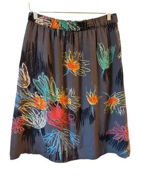 Boden Modern Gray Floral Print Elastic Waist Skirt Womens US 10